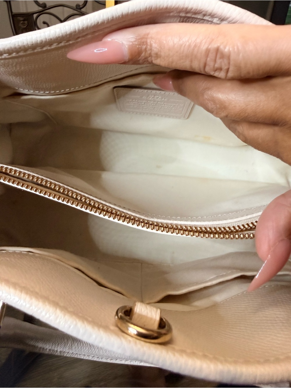 Coach White Leather Satchel with Gold Accents - Picture 5 of 10